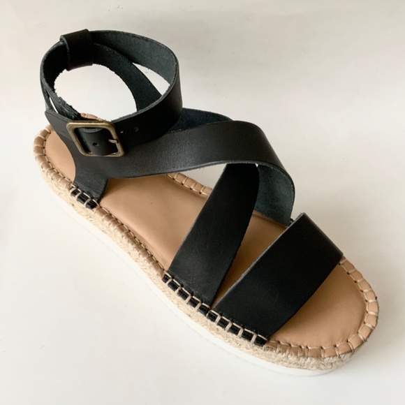 Soludos Olympia Black Leather Platform Espadrille Sandals Anthropologie 8 - Picture 6 of 8